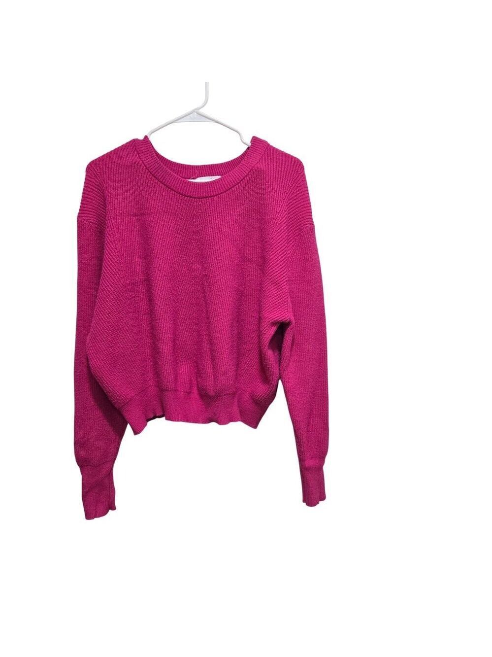 Elodie Hot Pink Ribbed Cropped Sweater Large Barbiecore